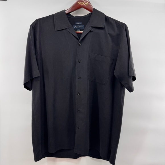 Joseph & Feiss Men’s L Camp Black Short Sleeve Button Front 100% Silk Shirt - Picture 1 of 6